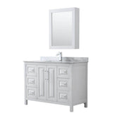 Wyndham Collection - Daria 48 Inch Single Bathroom Vanity in White, White Carrara Marble Countertop, Undermount Square Sink, and Medicine Cabinet - White
