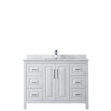 Daria 48 Inch Single Bathroom Vanity in Dark Blue, White Carrara Marble Countertop, Undermount Square Sink, No Mirror