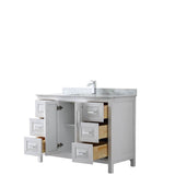 Daria 48 Inch Single Bathroom Vanity in Dark Blue, White Carrara Marble Countertop, Undermount Square Sink, No Mirror