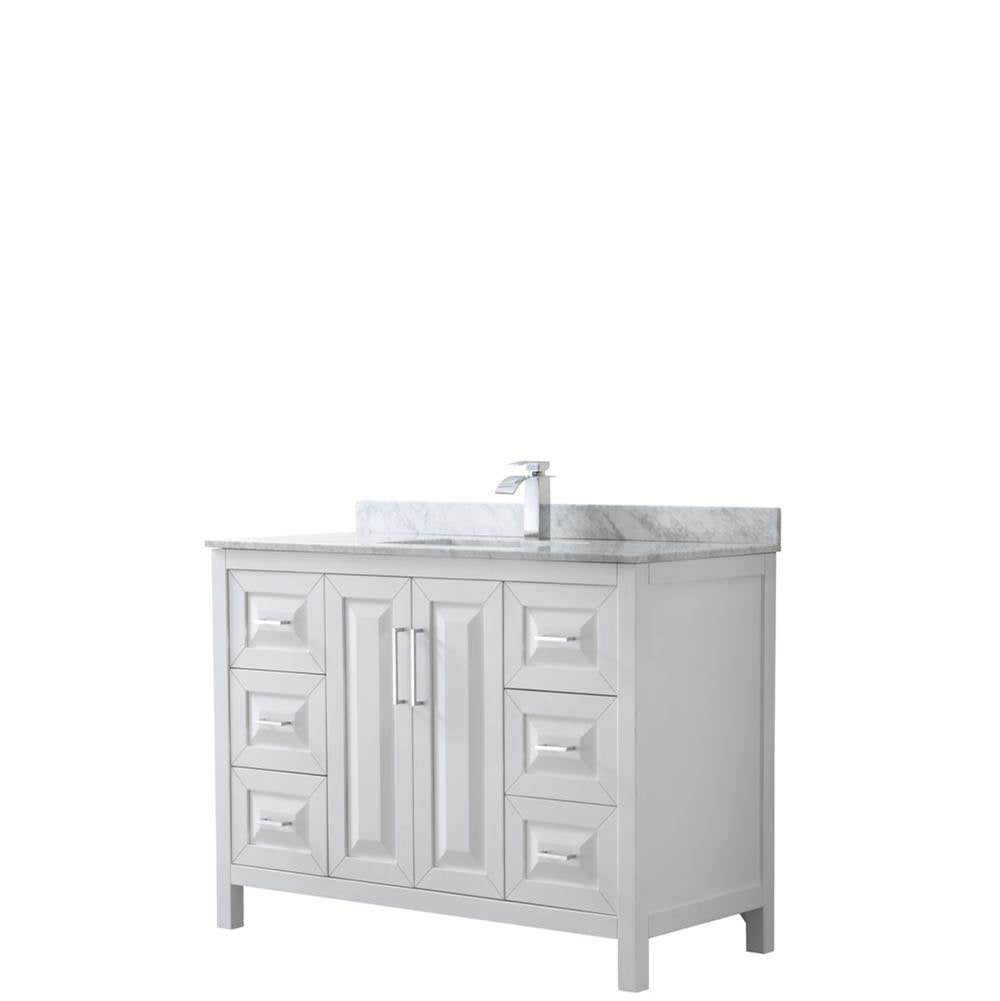 Wyndham Collection - Daria 48 Inch Single Bathroom Vanity in White, White Carrara Marble Countertop, Undermount Square Sink, and No Mirror - White