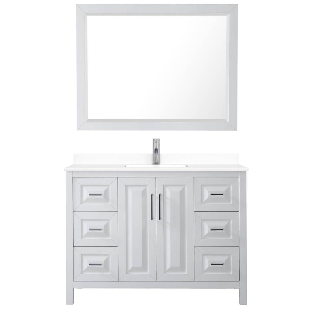 Daria 48 Inch Single Bathroom Vanity in White, White Cultured Marble Countertop, Undermount Square Sink, 46 Inch Mirror