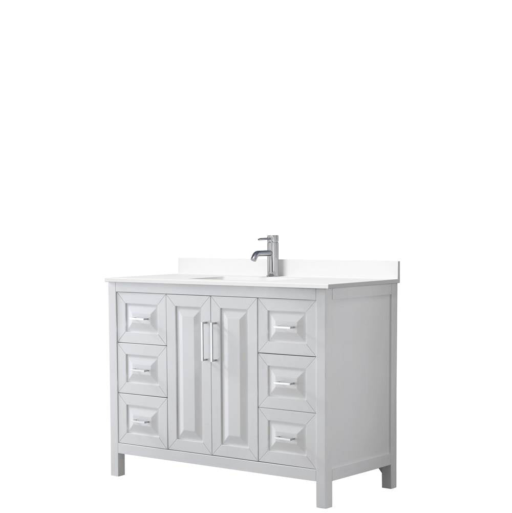 Wyndham Collection - Daria 48 Inch Single Bathroom Vanity in White, White Cultured Marble Countertop, Undermount Square Sink, No Mirror