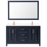 Daria 60 Inch Double Bathroom Vanity in Dark Blue, Carrara Cultured Marble Countertop, Undermount Square Sinks, 58 Inch Mirror