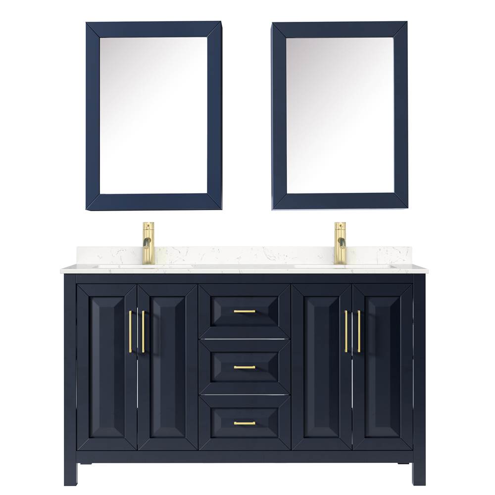 Daria 60 Inch Double Bathroom Vanity in Dark Blue, Carrara Cultured Marble Countertop, Undermount Square Sinks, Medicine Cabinets