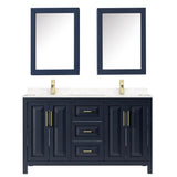 Daria 60 Inch Double Bathroom Vanity in Dark Blue, Carrara Cultured Marble Countertop, Undermount Square Sinks, Medicine Cabinets