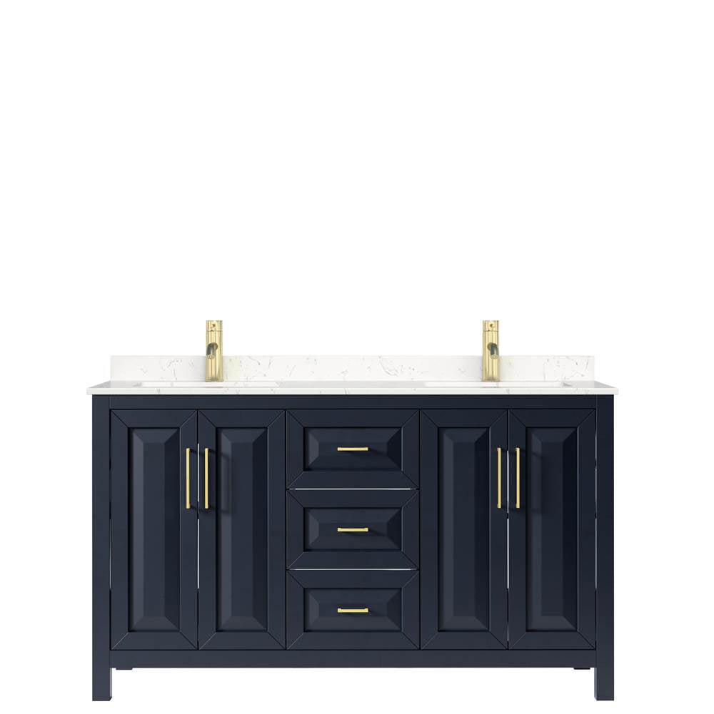 Daria 60 Inch Double Bathroom Vanity in Dark Blue, Carrara Cultured Marble Countertop, Undermount Square Sinks, No Mirror