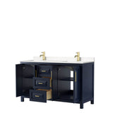 Daria 60 Inch Double Bathroom Vanity in Dark Blue, Carrara Cultured Marble Countertop, Undermount Square Sinks, No Mirror
