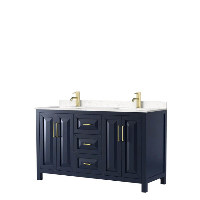 Wyndham Collection - Daria 60 Inch Double Bathroom Vanity in Dark Blue, Carrara Cultured Marble Countertop, Undermount Square Sinks, No Mirror