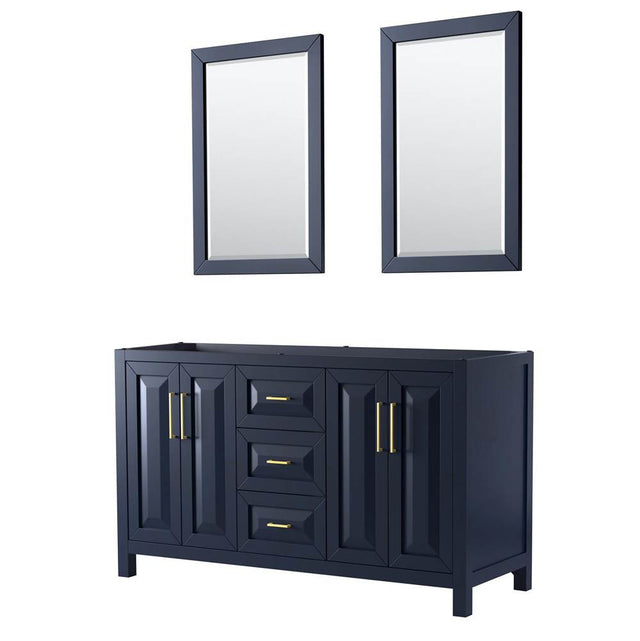 Wyndham Collection - Daria 60 Inch Double Bathroom Vanity in Dark Blue, No Countertop, No Sink, 24 Inch Mirrors - Dark Blue