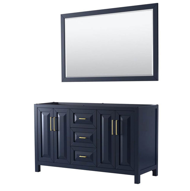 Wyndham Collection - Daria 60 Inch Double Bathroom Vanity in Dark Blue, No Countertop, No Sink, 58 Inch Mirror - Dark Blue