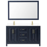 Daria 60 Inch Double Bathroom Vanity in Dark Blue, White Cultured Marble Countertop, Undermount Square Sinks, 58 Inch Mirror