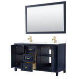 Daria 60 Inch Double Bathroom Vanity in Dark Blue, White Cultured Marble Countertop, Undermount Square Sinks, 58 Inch Mirror