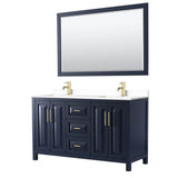 Wyndham Collection - Daria 60 Inch Double Bathroom Vanity in Dark Blue, White Cultured Marble Countertop, Undermount Square Sinks, 58 Inch Mirror