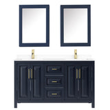 Daria 60 Inch Double Bathroom Vanity in Dark Blue, White Cultured Marble Countertop, Undermount Square Sinks, Medicine Cabinets