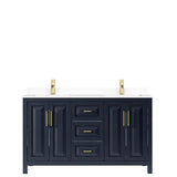 Daria 60 Inch Double Bathroom Vanity in Dark Blue, White Cultured Marble Countertop, Undermount Square Sinks, No Mirror