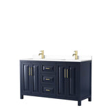 Wyndham Collection - Daria 60 Inch Double Bathroom Vanity in Dark Blue, White Cultured Marble Countertop, Undermount Square Sinks, No Mirror