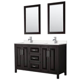 Wyndham Collection - Daria 60 Inch Double Bathroom Vanity in Dark Espresso, Carrara Cultured Marble Countertop, Undermount Square Sinks, 24 Inch Mirrors