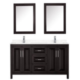 Daria 60 Inch Double Bathroom Vanity in Dark Espresso, Carrara Cultured Marble Countertop, Undermount Square Sinks, Medicine Cabinets