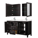 Daria 60 Inch Double Bathroom Vanity in Dark Espresso, Carrara Cultured Marble Countertop, Undermount Square Sinks, Medicine Cabinets