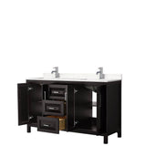 Daria 60 Inch Double Bathroom Vanity in Dark Espresso, Carrara Cultured Marble Countertop, Undermount Square Sinks, No Mirror
