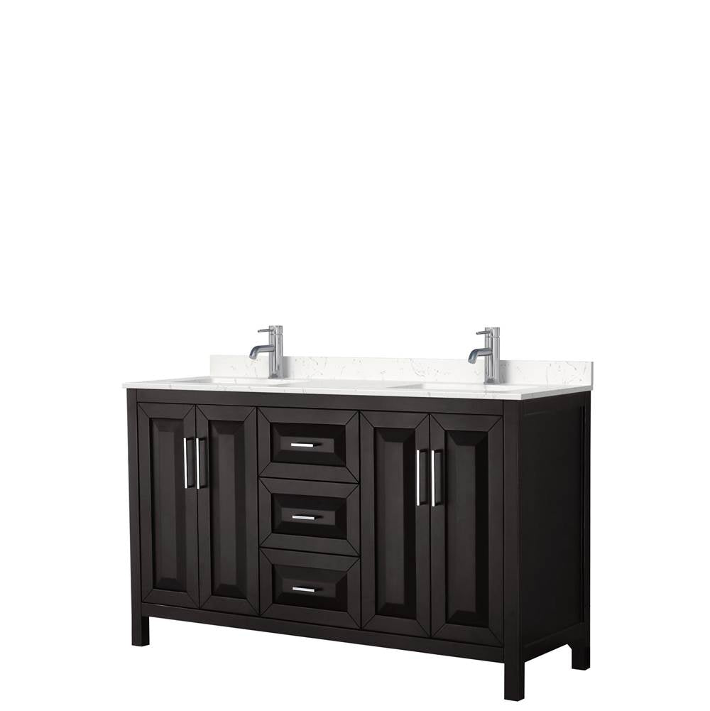 Wyndham Collection - Daria 60 Inch Double Bathroom Vanity in Dark Espresso, Carrara Cultured Marble Countertop, Undermount Square Sinks, No Mirror