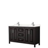 Wyndham Collection - Daria 60 Inch Double Bathroom Vanity in Dark Espresso, Carrara Cultured Marble Countertop, Undermount Square Sinks, No Mirror