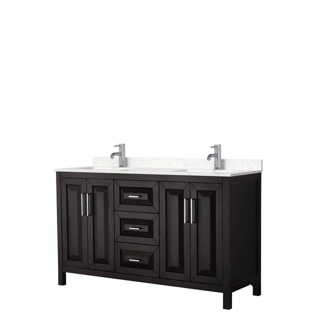 Wyndham Collection - Daria 60 Inch Double Bathroom Vanity in Dark Espresso, Carrara Cultured Marble Countertop, Undermount Square Sinks, No Mirror