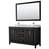 Wyndham Collection - Daria 60 Inch Double Bathroom Vanity in Dark Espresso, White Carrara Marble Countertop, Undermount Square Sinks, and 58 Inch Mirror - Dark Espresso