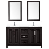 Daria 60 Inch Double Bathroom Vanity in Dark Espresso, White Cultured Marble Countertop, Undermount Square Sinks, 24 Inch Mirrors