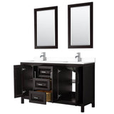 Daria 60 Inch Double Bathroom Vanity in Dark Espresso, White Cultured Marble Countertop, Undermount Square Sinks, 24 Inch Mirrors