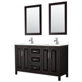 Wyndham Collection - Daria 60 Inch Double Bathroom Vanity in Dark Espresso, White Cultured Marble Countertop, Undermount Square Sinks, 24 Inch Mirrors