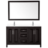 Daria 60 Inch Double Bathroom Vanity in Dark Espresso, White Cultured Marble Countertop, Undermount Square Sinks, 58 Inch Mirror