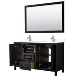 Daria 60 Inch Double Bathroom Vanity in Dark Espresso, White Cultured Marble Countertop, Undermount Square Sinks, 58 Inch Mirror