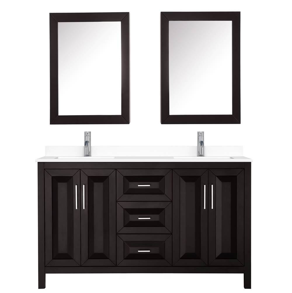 Daria 60 Inch Double Bathroom Vanity in Dark Espresso, White Cultured Marble Countertop, Undermount Square Sinks, Medicine Cabinets