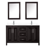 Daria 60 Inch Double Bathroom Vanity in Dark Espresso, White Cultured Marble Countertop, Undermount Square Sinks, Medicine Cabinets