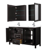 Daria 60 Inch Double Bathroom Vanity in Dark Espresso, White Cultured Marble Countertop, Undermount Square Sinks, Medicine Cabinets
