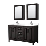 Wyndham Collection - Daria 60 Inch Double Bathroom Vanity in Dark Espresso, White Cultured Marble Countertop, Undermount Square Sinks, Medicine Cabinets