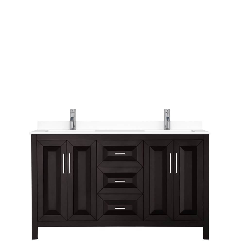 Daria 60 Inch Double Bathroom Vanity in Dark Espresso, White Cultured Marble Countertop, Undermount Square Sinks, No Mirror