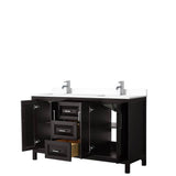 Daria 60 Inch Double Bathroom Vanity in Dark Espresso, White Cultured Marble Countertop, Undermount Square Sinks, No Mirror