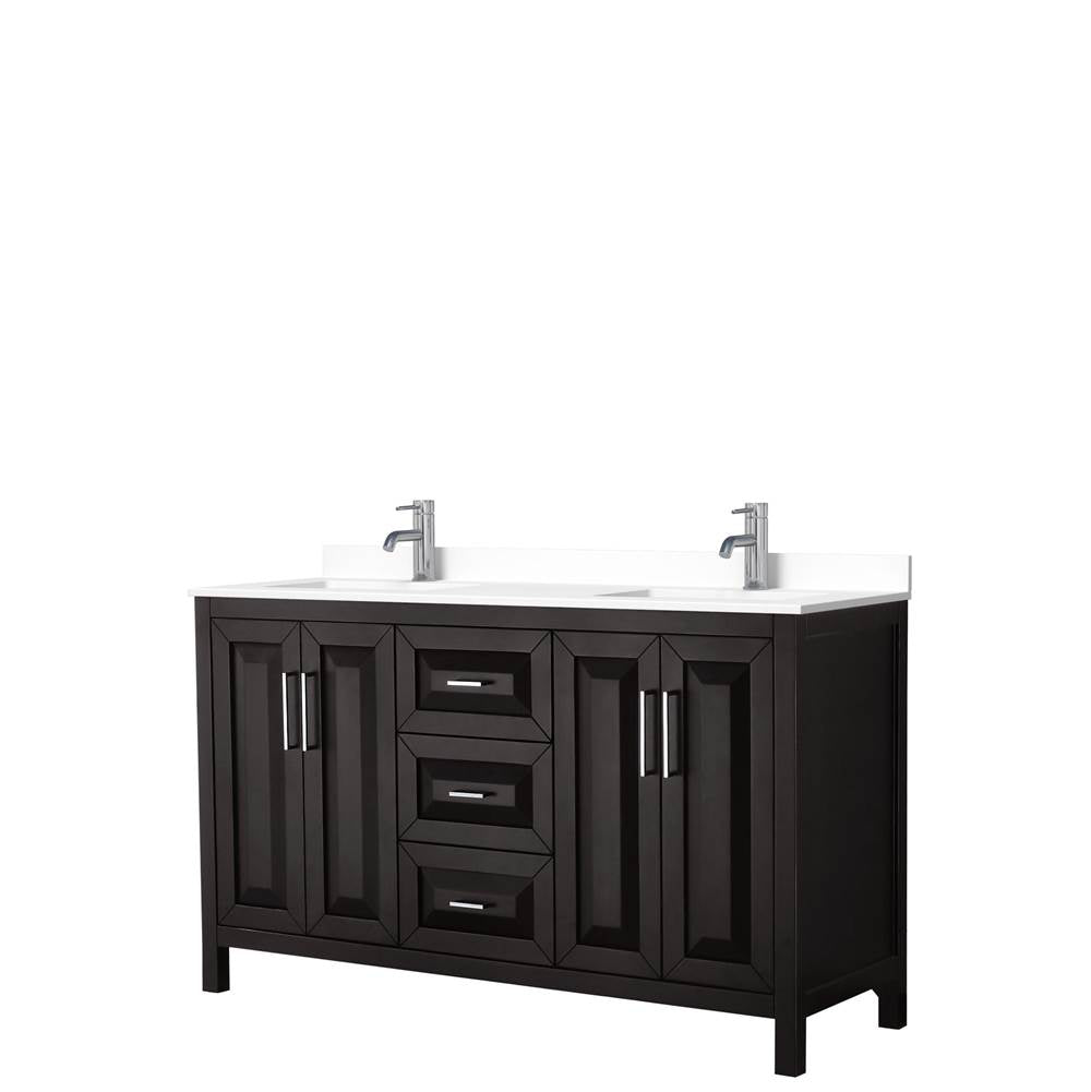 Wyndham Collection - Daria 60 Inch Double Bathroom Vanity in Dark Espresso, White Cultured Marble Countertop, Undermount Square Sinks, No Mirror