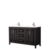 Wyndham Collection - Daria 60 Inch Double Bathroom Vanity in Dark Espresso, White Cultured Marble Countertop, Undermount Square Sinks, No Mirror