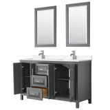 Daria 60 Inch Double Bathroom Vanity in Dark Gray, Carrara Cultured Marble Countertop, Undermount Square Sinks, 24 Inch Mirrors