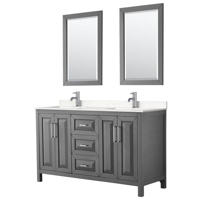 Wyndham Collection - Daria 60 Inch Double Bathroom Vanity in Dark Gray, Carrara Cultured Marble Countertop, Undermount Square Sinks, 24 Inch Mirrors