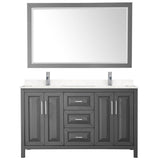 Daria 60 Inch Double Bathroom Vanity in Dark Gray, Carrara Cultured Marble Countertop, Undermount Square Sinks, 58 Inch Mirror
