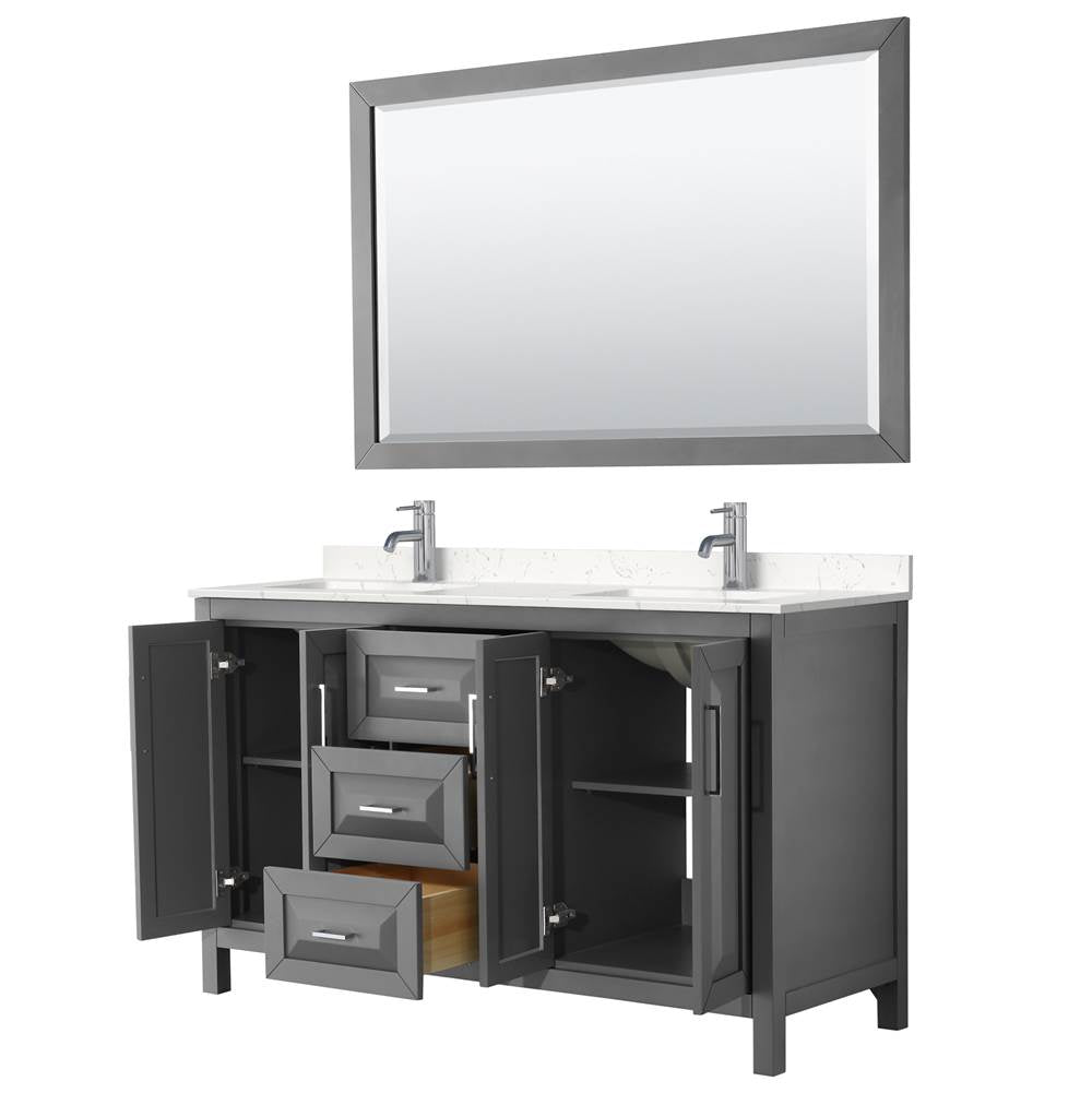 Daria 60 Inch Double Bathroom Vanity in Dark Gray, Carrara Cultured Marble Countertop, Undermount Square Sinks, 58 Inch Mirror