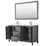 Daria 60 Inch Double Bathroom Vanity in Dark Gray, Carrara Cultured Marble Countertop, Undermount Square Sinks, 58 Inch Mirror