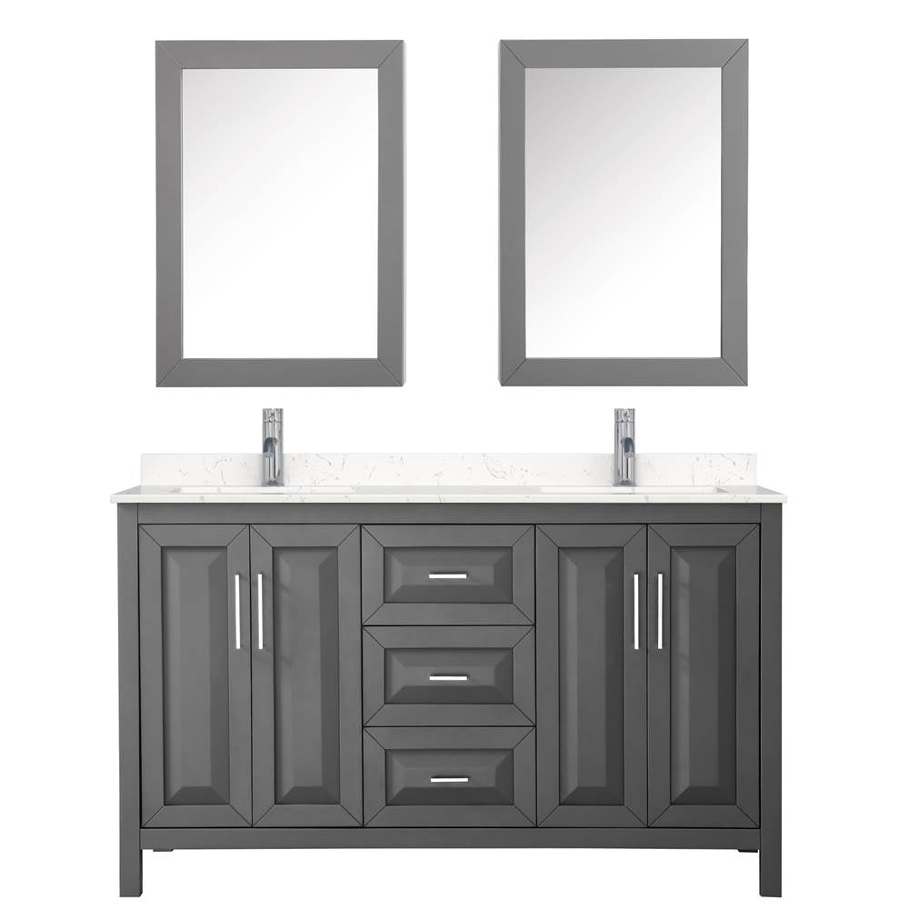 Daria 60 Inch Double Bathroom Vanity in Dark Gray, Carrara Cultured Marble Countertop, Undermount Square Sinks, Medicine Cabinets