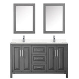 Daria 60 Inch Double Bathroom Vanity in Dark Gray, Carrara Cultured Marble Countertop, Undermount Square Sinks, Medicine Cabinets