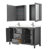 Daria 60 Inch Double Bathroom Vanity in Dark Gray, Carrara Cultured Marble Countertop, Undermount Square Sinks, Medicine Cabinets