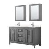 Wyndham Collection - Daria 60 Inch Double Bathroom Vanity in Dark Gray, Carrara Cultured Marble Countertop, Undermount Square Sinks, Medicine Cabinets